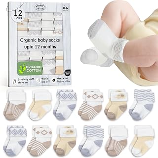 Organic Cotton Baby Socks 12 Pairs Newborn Infant 0-6M Hypoallergenic | Oeko-Tex Certified, Ankle Socks, 12 Pairs, Baby Socks With Grips, Baby Girl Socks, Brown Socks, Unisex Design, 0-6 Months