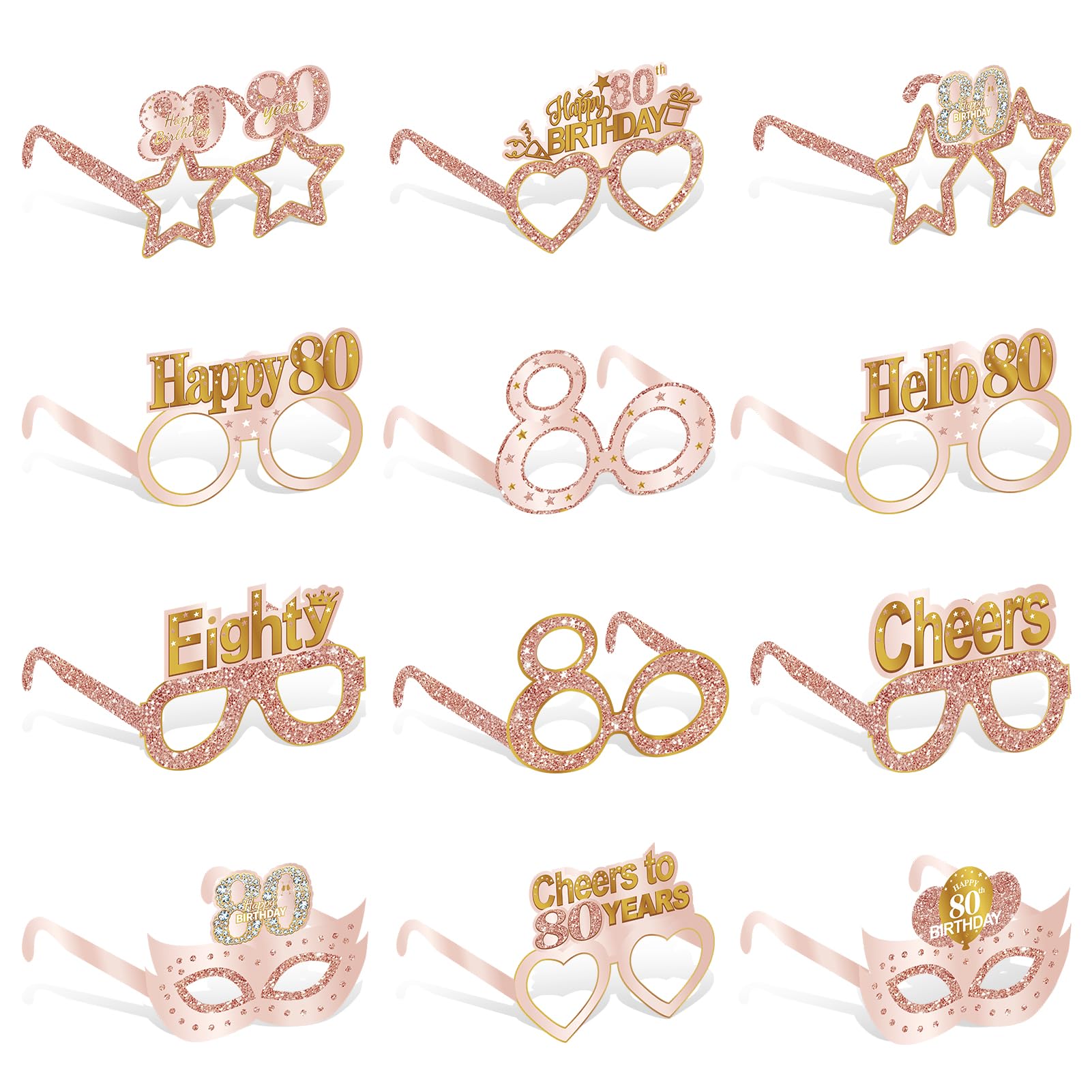 Guiruiy 24PCS 80th Birthday Decorations Paper Eyeglasses Prop for Women | Guirui