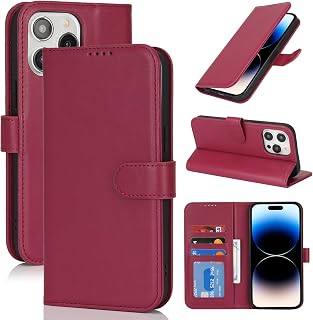 for iPhone 14 Pro Case Wallet with Card Holder,for iPhone 14 Pro Wallet Case for Women Men,PU Leather Shockproof Magnetic Buckle Stand Flip Phone Case-Red