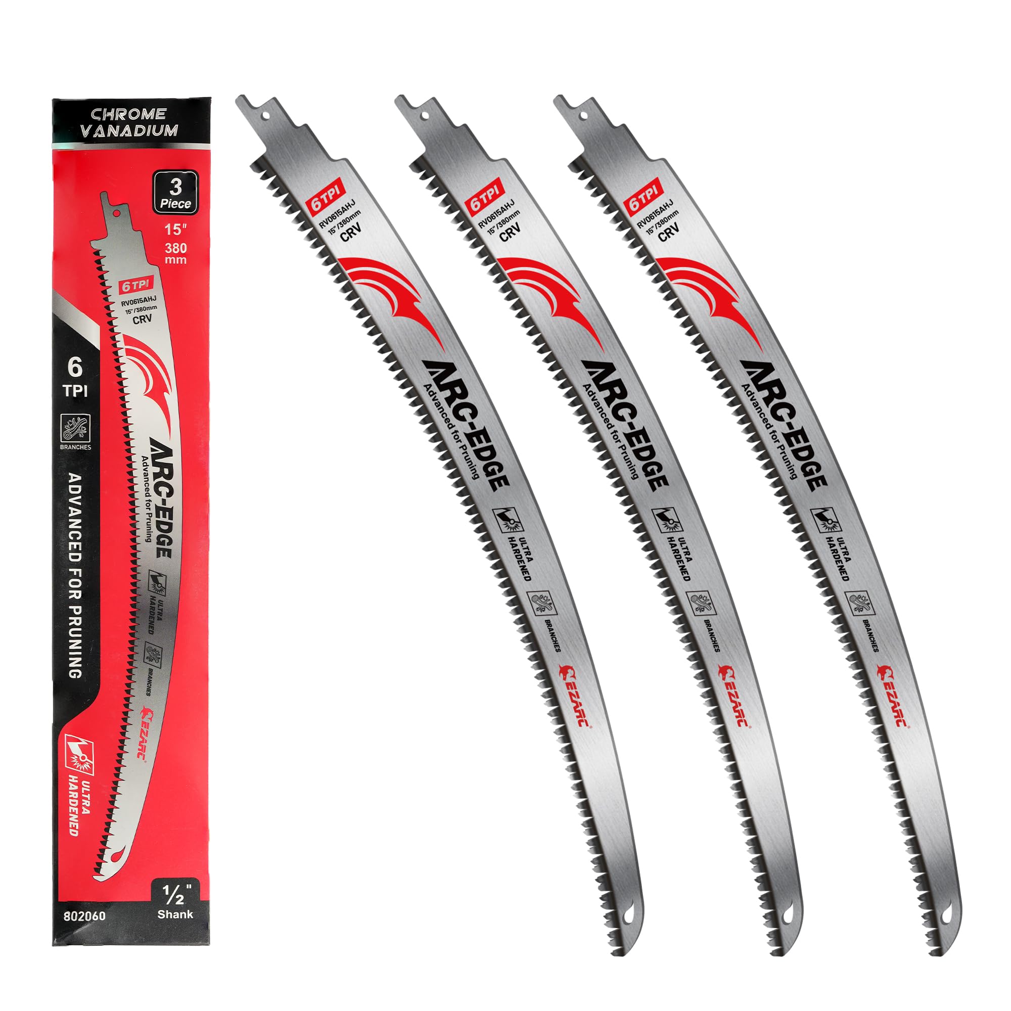EZARC Arc Edge Reciprocating Saw Blades, 15-Inch 6TPI for Pruning, 3-Pack | Extr