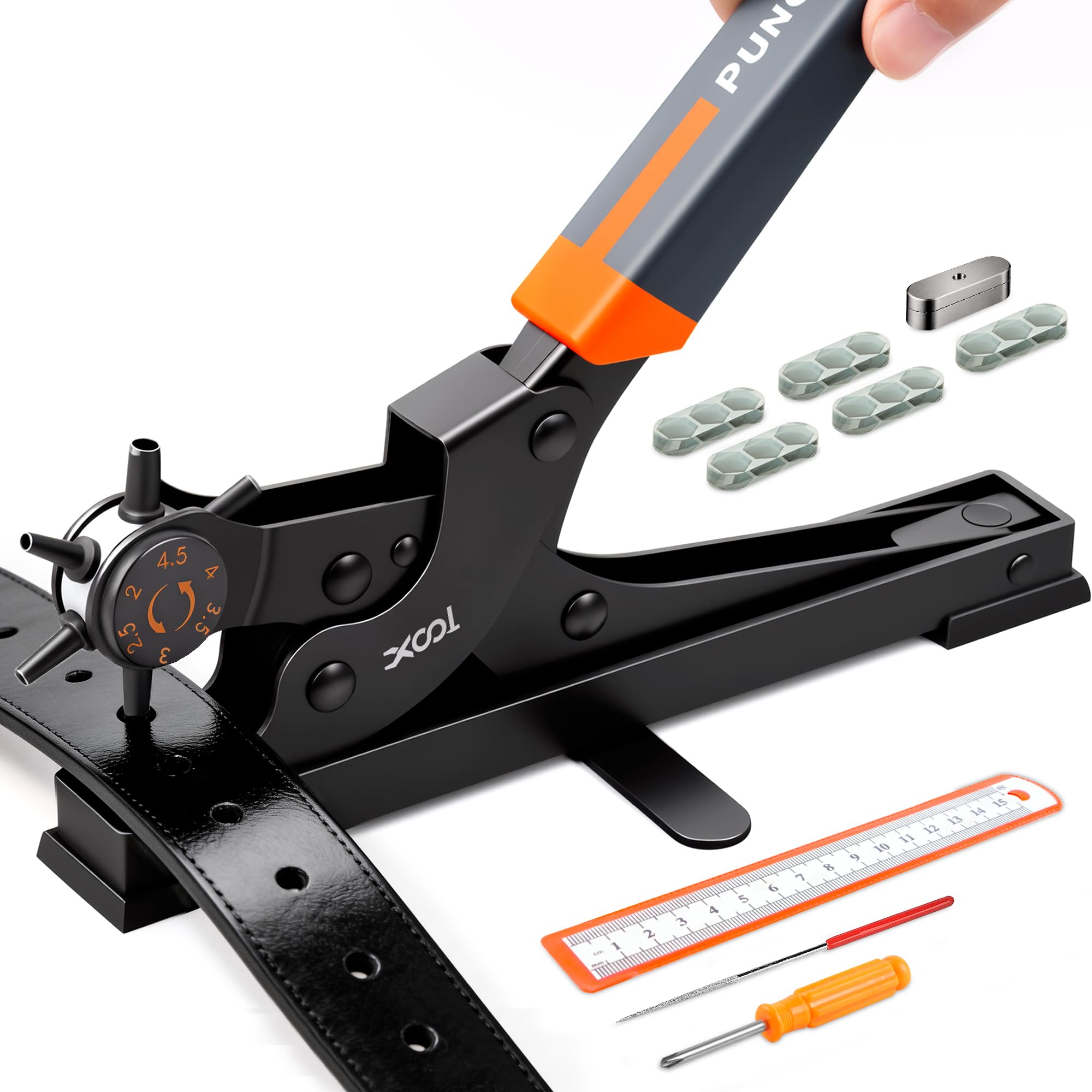 XOOL Revolving Punch Plier Kit, Leather Hole Punch Set for Belts, Watch Bands, S
