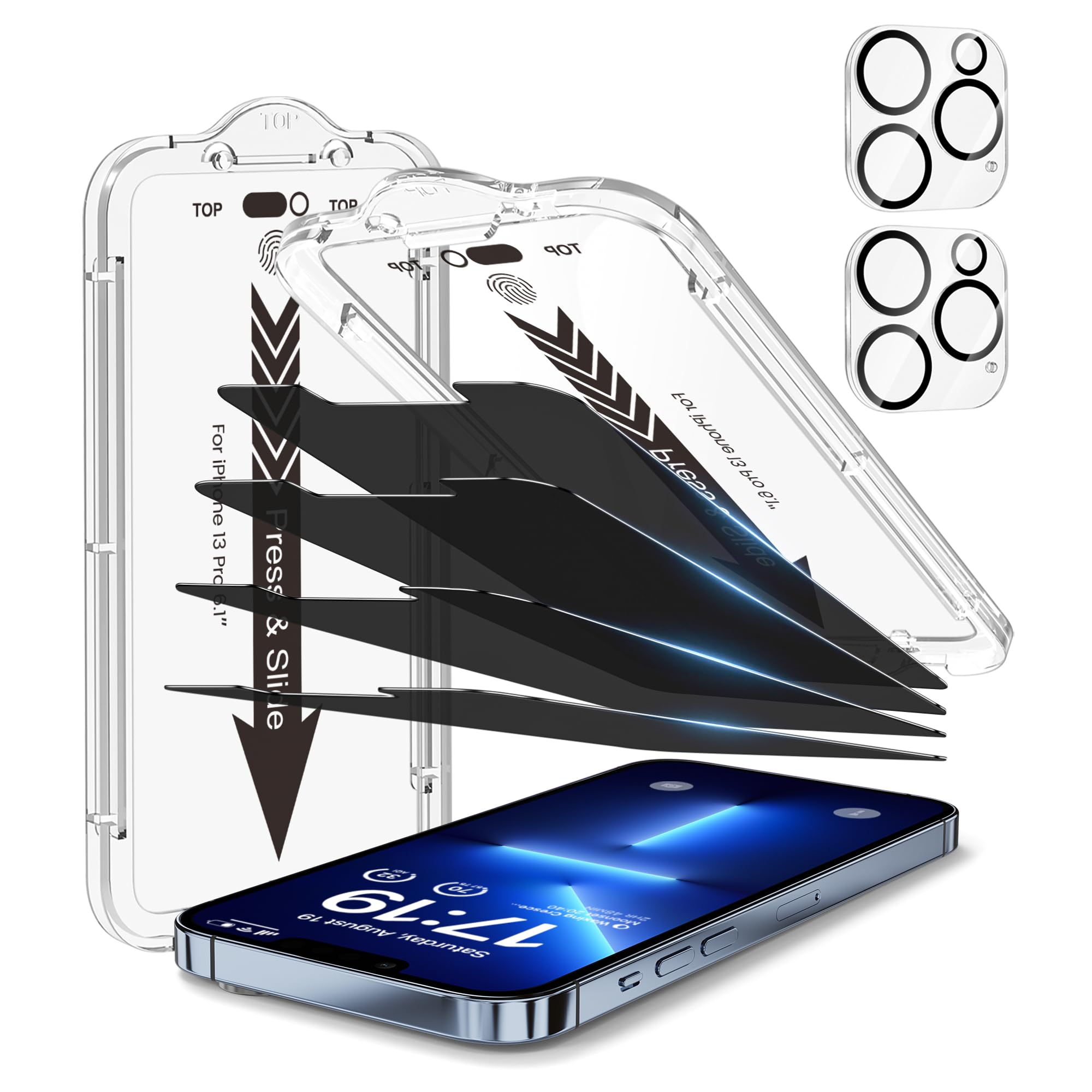 EZ-GLAZ-4+2 Pack for iPhone 13 Pro Privacy Screen Protector (6.1")