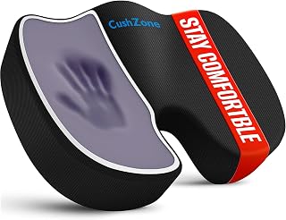 CushZone Seat Cushion Memory Foam Chair Pad for Office & Car, Black | Office Seat Cushion, Sciatica, Tailbone Back Pain Relief, Orthopedic Coccyx Pillow for Car, Pregnancy & Long Sitting at Work