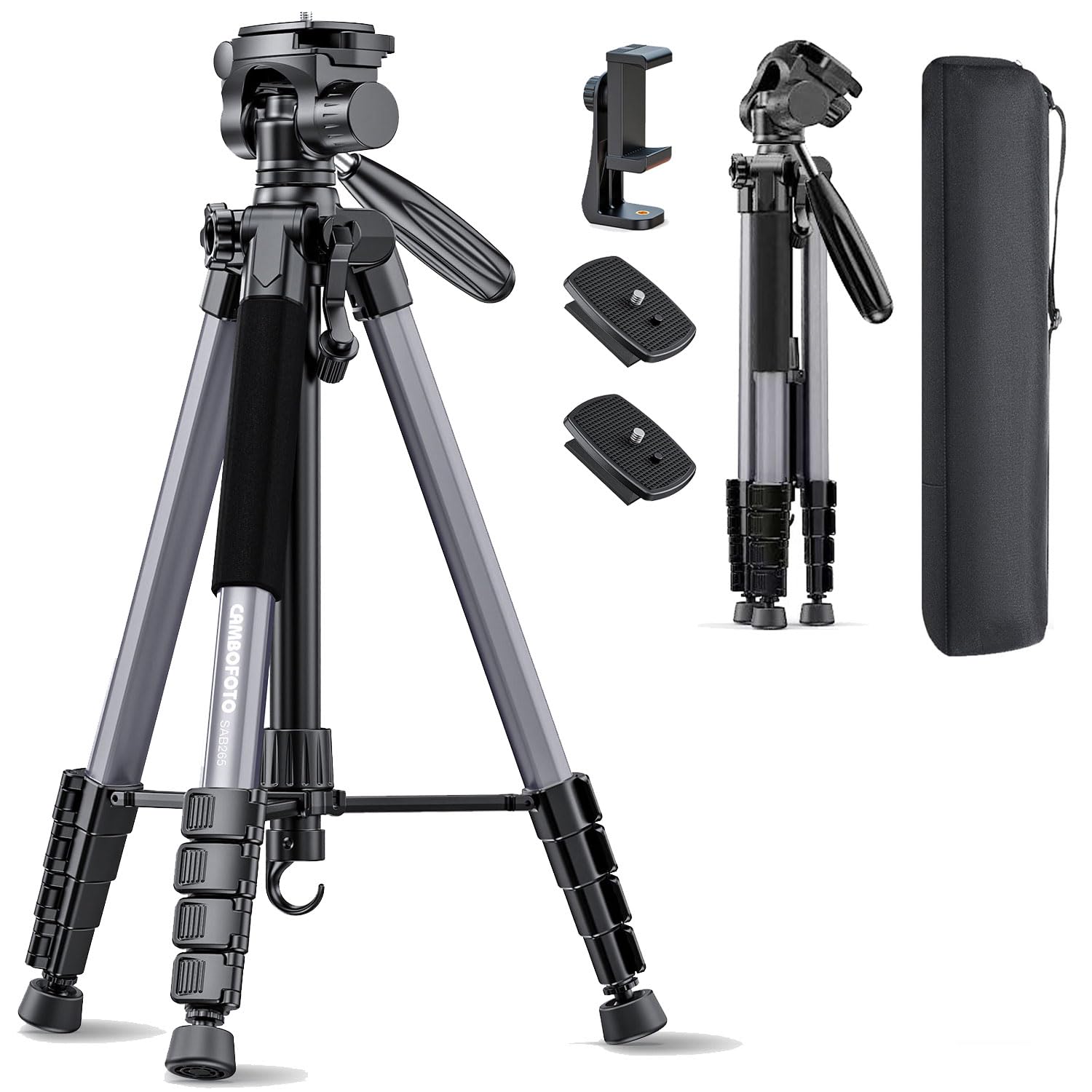 CAMBOFOTO 74″ Camera Tripod, Phone Tripod for iPhone Lightweight Tripod | 360° P