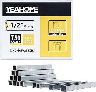 YEAHOME Heavy Duty Staples, 2000 Counts 1/2 inch T50 Staples, 20 Gauge Galvanized 3/8 Inch Crown Upholstery Staple for Pneumatic, Electric T50 Staple Gun