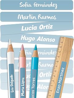 melu kids® Etiquetas adhesivas personalizadas para objetos de colegio y guardería (75 piezas,unicolor) - Pegatinas personalizadas con nombre - resistentes al lavavajillas - Azul