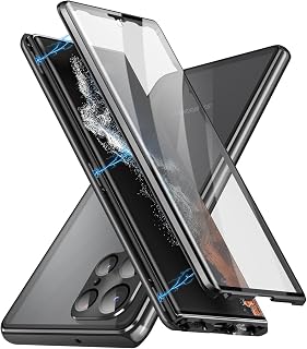 QUIETIP Case Compatible with Samsung Galaxy S24 Ultra 5G,Magnetic Body Metal Frame Double Sided Clear Tempered Glass Shockproof with Camera Protection Cover Thin,Black