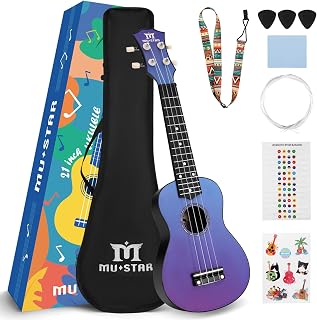 MUSTAR 21 Inch Soprano Basswood&ABS Blue-Purple Ukulele Set for Beginners | Ukuleles Set With Gig Bag, Strap, Picks,Stickers,Cloth, Starter Basswood Ukuleles kit