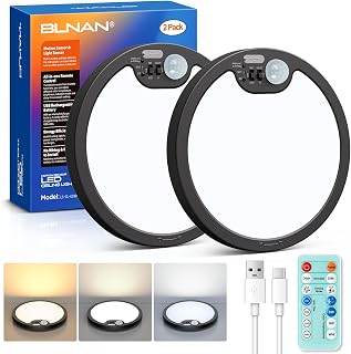 BLNAN Rechargeable Motion Sensor Ceiling Light with Remote | 3000K 4000K 5000K Selectable, 7000mAh Battery Operated Ceiling Light, Auto/ON/G Mode, Black, 8.7Inch 2Pack