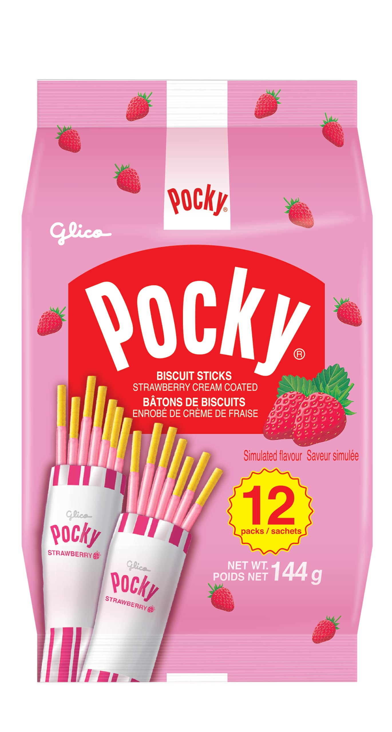 Glico Pocky Strawberry Bag, 144 Grams × 5 Packages