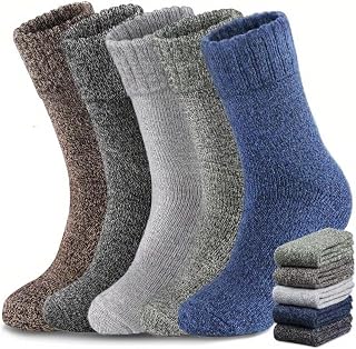 5 Pairs of Men's Thermal Socks, Thick Winter Warm Socks, Warm Winter Socks with Thick Terry Towelling Sole, Breathable Wool Socks, Hiking Socks, Running Ski Socks, Size 37-45