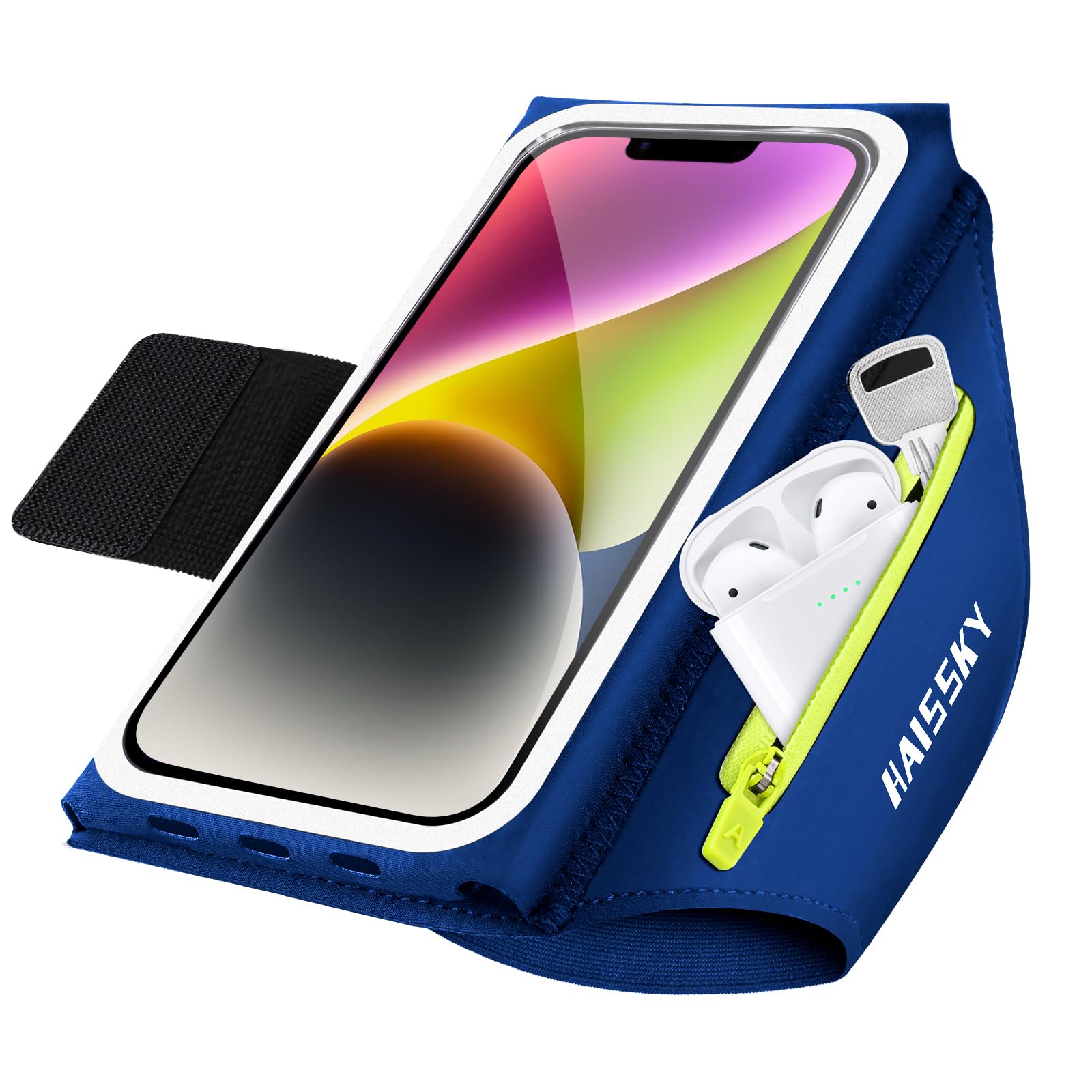 Running Armband Phone Holder, Sports Mobile Armband with Airpods Zipper Pocket, 