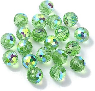100pcs 10mm Round Faceted Glass Beads AB Color Plated Crystal Beads for Jewelry Making, DIY Crafts, Earrings, Necklaces, Light Green
