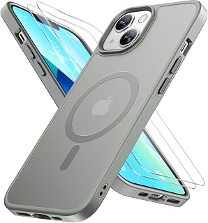 Miracase for iPhone 13 Case for MagSafe [with 2X Screen Protectors] [TOP Military-Grade Protection] Anti-Fingerprint, Translucent Matte Shockproof Slim Phone Case for iPhone 13 6.1" - Gray