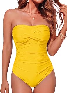 Smismivo Women's One Piece Swimwear Strapless Tummy Control Push Up One Piece Swimsuit Women Padded Elegant Curvy One Piece Swimsuit for Women Beach Summer Beachwear