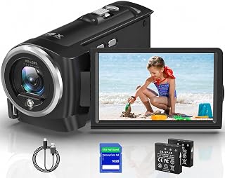 Gcasio 2.7K Video Camera Camcorder QHD 56MP YouTube Vlogging Camera | 16X Digital Zoom Camcorders Webcam with 16G SD Card 270 Degree Rotation Screen and 2 Batteries Recording While Charging