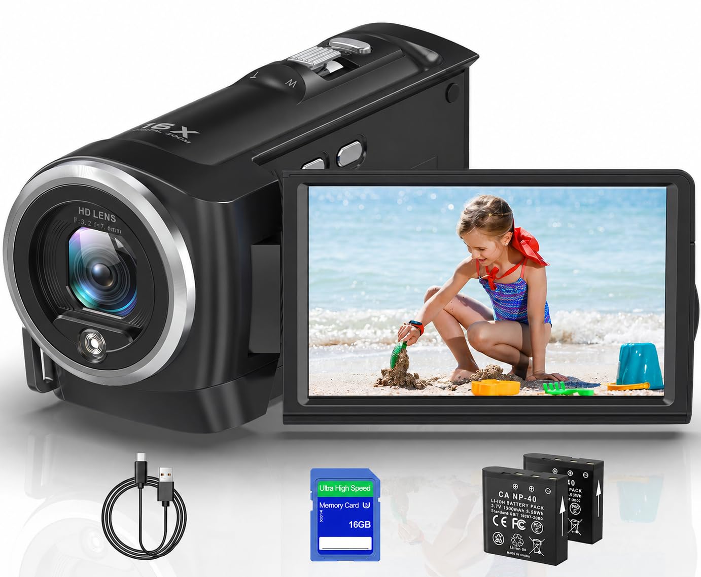 Gcasio 2.7K Video Camera Camcorder QHD 56MP YouTube Vlogging Camera | 16X Digita