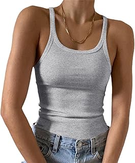 Artfish Women's Basic Sleeveless Crew Neck Ribbed Knit Tank Top