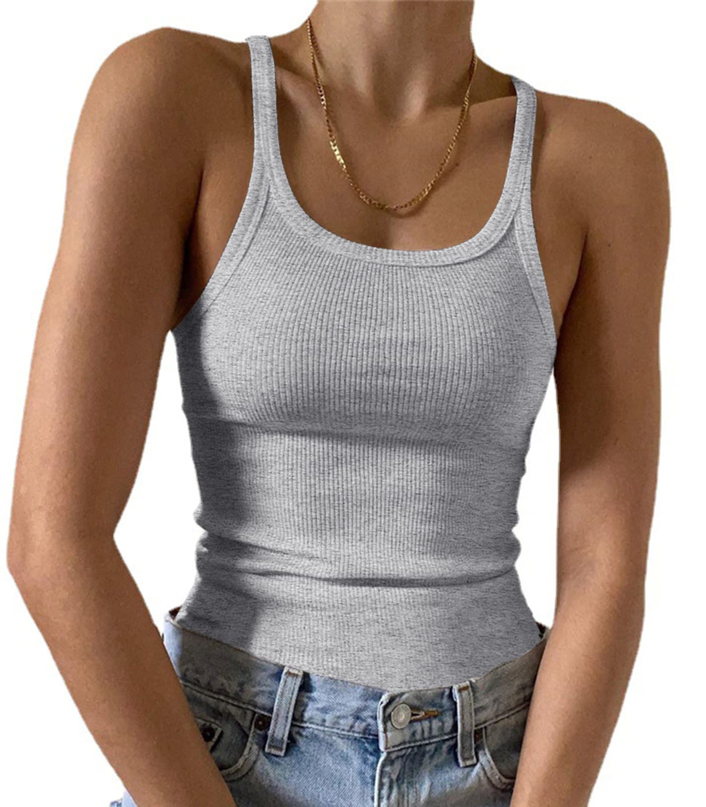 Artfish Women's Basic Sleeveless Crew Neck Ribbed Knit Tank Top