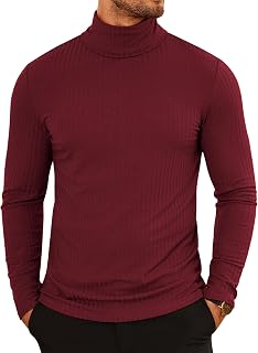 COOFANDY Men's High Neck T Shirt Long Sleeve Ribbed Lightweight Pullover High Neck Men