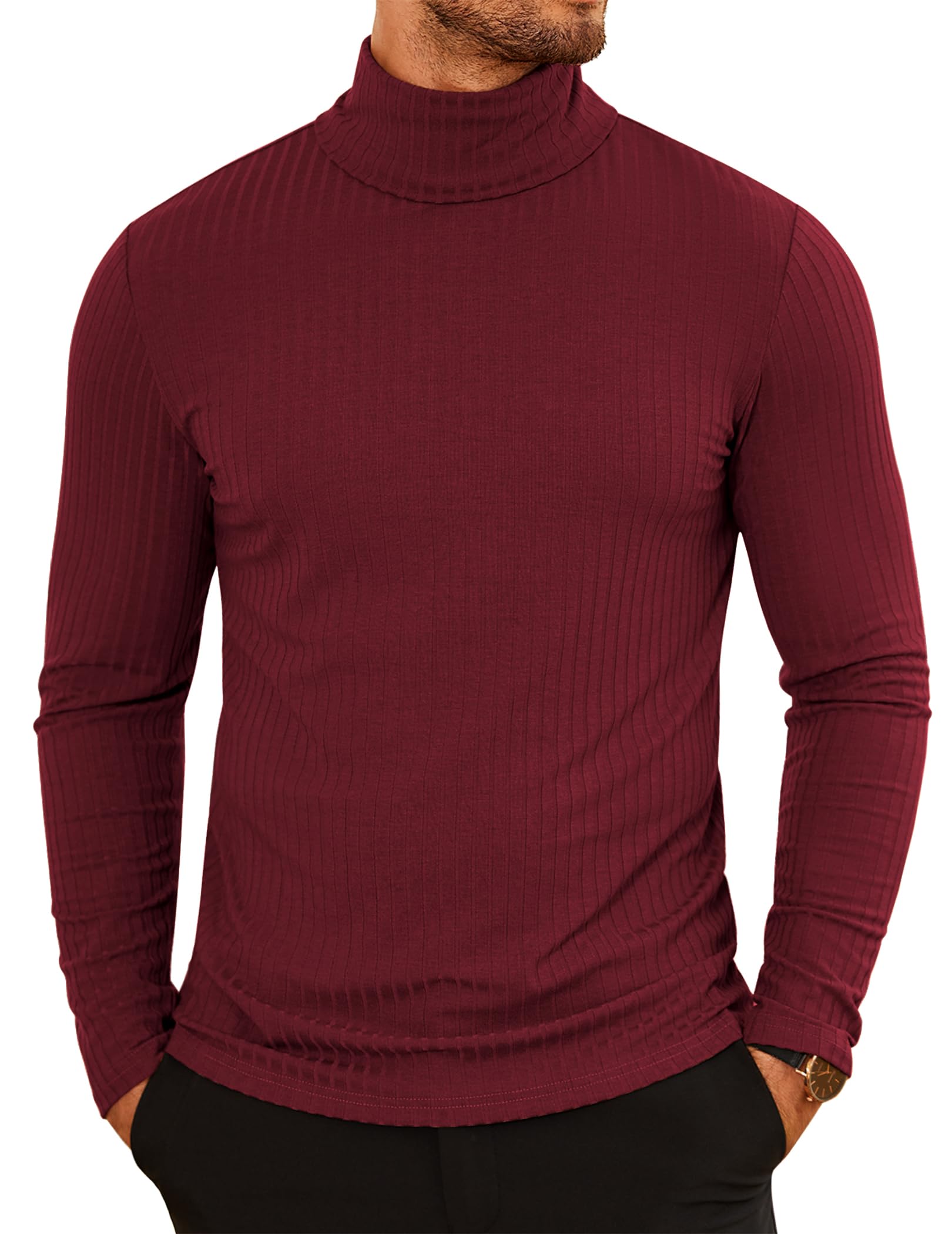 COOFANDY Men's High Neck T Shirt Long Sleeve Ribbed Lightweight Pullover High Ne