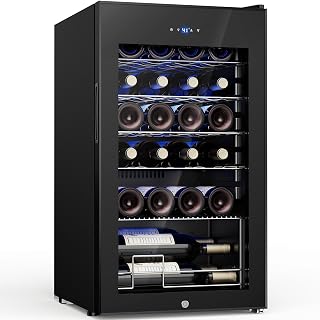 Feelfunn 25 bottle Wine Cooler Refrigerator,Freestanding Wine Fridge,Black | 41-64°F Digital temp control,Glass Door,Quiet Operation,Small Wine Cooler for red,white and champagne in Home Bar,Office