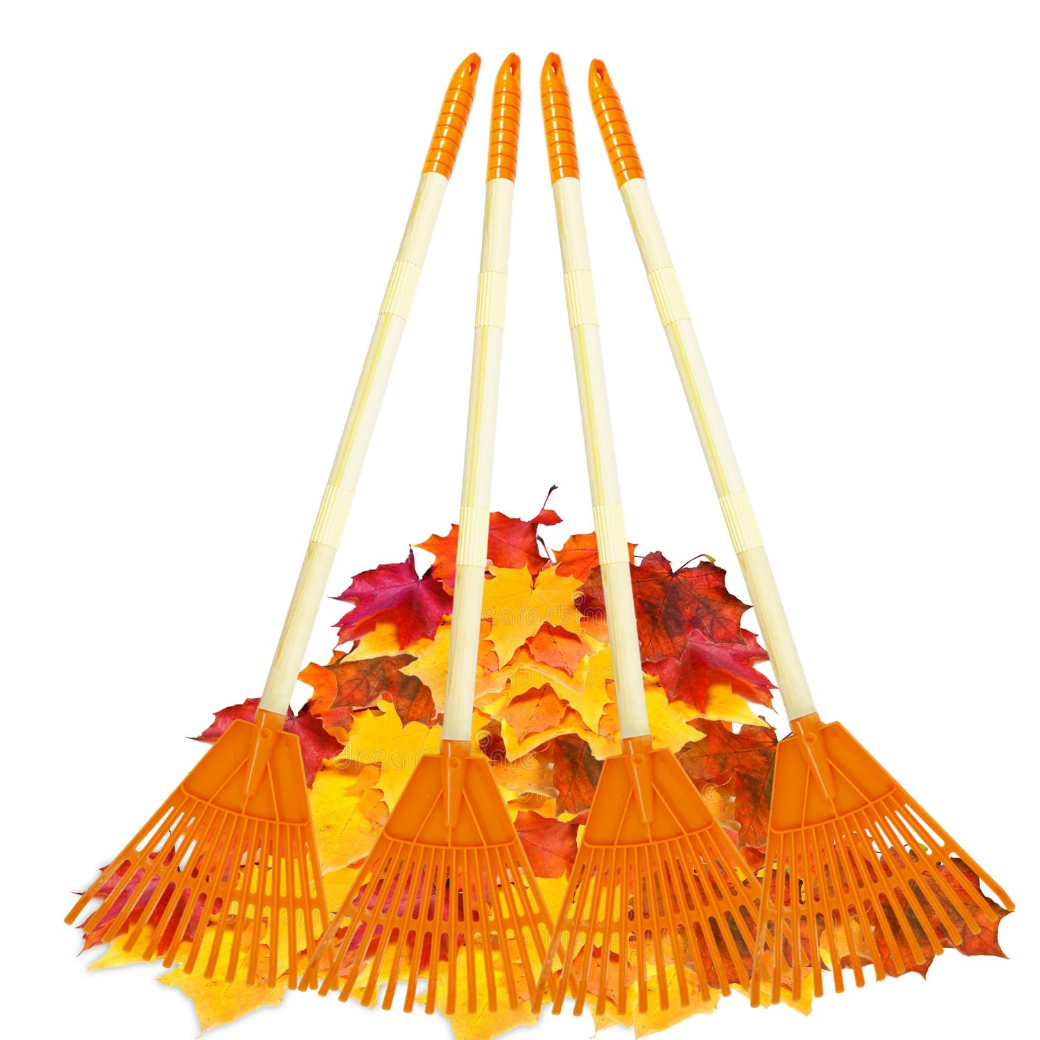 POMIKU Kids Rakes, 4 Pieces 31" Heavy Duty Lawn Tool for Leaves, Child Size, Pla