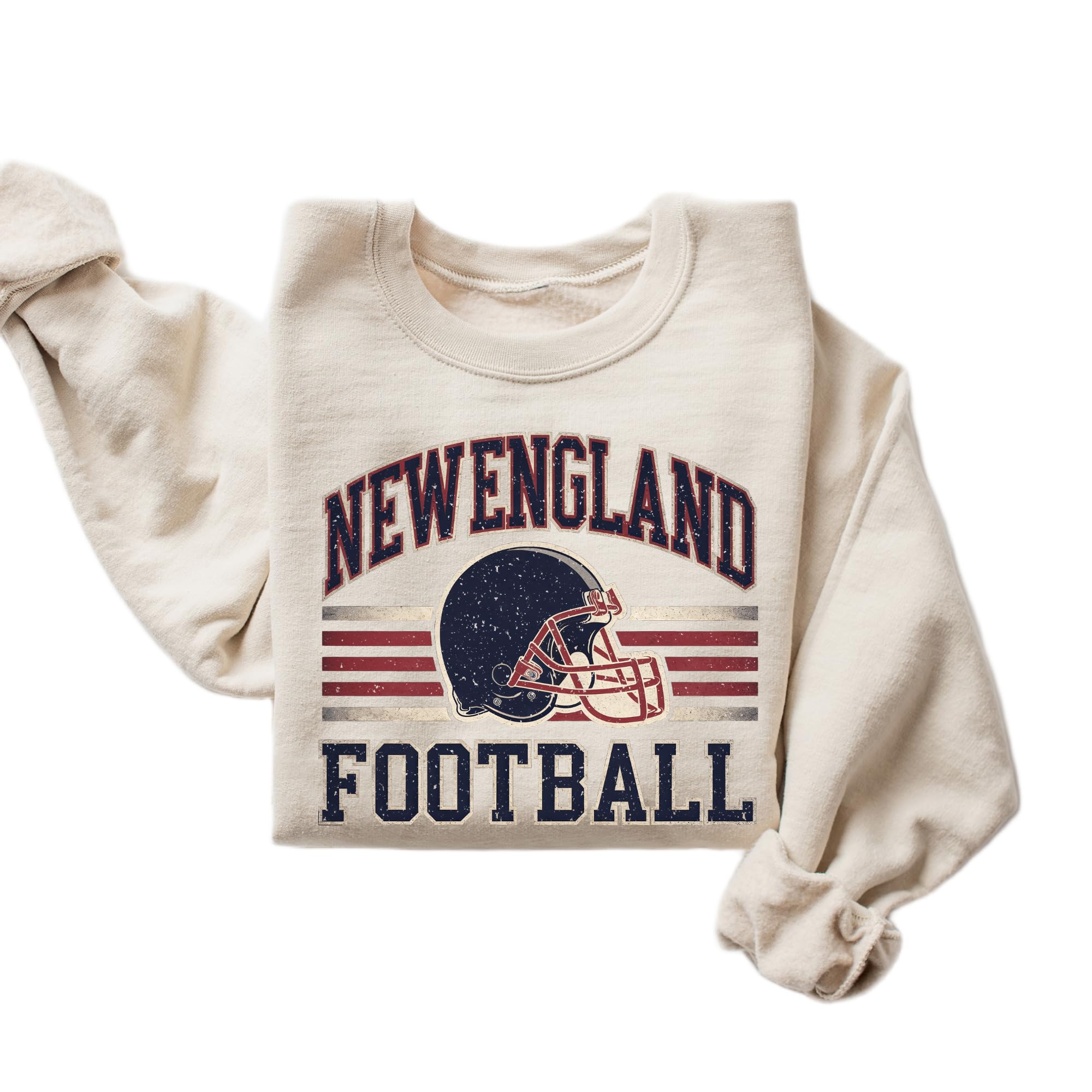 Distressed New England Football Vintage Style Crewneck Sweatshirt for Women Men 