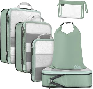 Compression Packing Cubes for Travel, 6 Set Ultralight Mesh Packing Cubes Luggage Organizer Set Carry On Essentials (Sage Green)