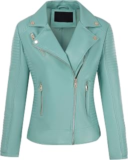 Bellivera Women's Faux Leather Casual Moto Lightweight Jacket