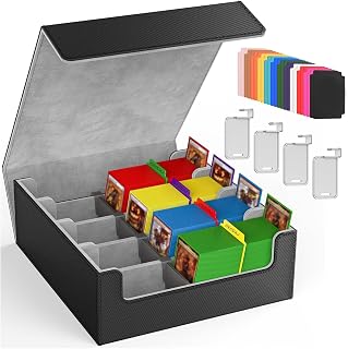 OEODAJ 4 Row Trading Card Storage Box, 3200+ MTG Card Storage, Black & Gray | TCG Card Organizer Box with 24 Colorful Dividers and 4 Stands, Bulk PKM Storage, Deck Case Holder Fits for YuGiOh, Game Cards