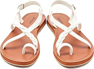 Veittes Women's Fashion Casual Flat Sandals,Stylish and comfy, with a lightweight rubber sole, summer thong sandals,White,9 US