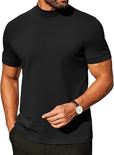 Coofandy Camisas de Cuello Alto Falso para Hombre, Estilo Casual, de algodón de Primera Calidad, Manga Corta, Camisetas básicas de Medio Cuello