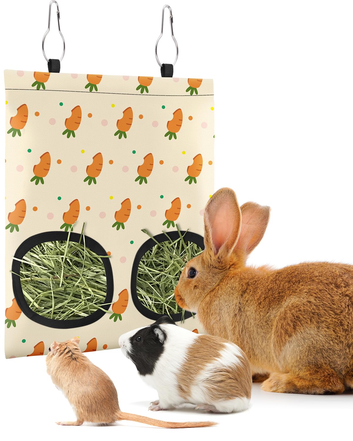 Bissap Rabbit Hay Feeder Bag, 2 Holes Hanging Hay Feeder Guinea Pig Hay Bag for 