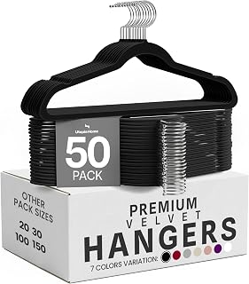 Utopia Home Velvet Hangers, Black, 50 Pack | Luxury Non-Slip Slim Pant & Coat Hangers | Strong Space-Saving Clothes Hangers | 360° Swivel Hook