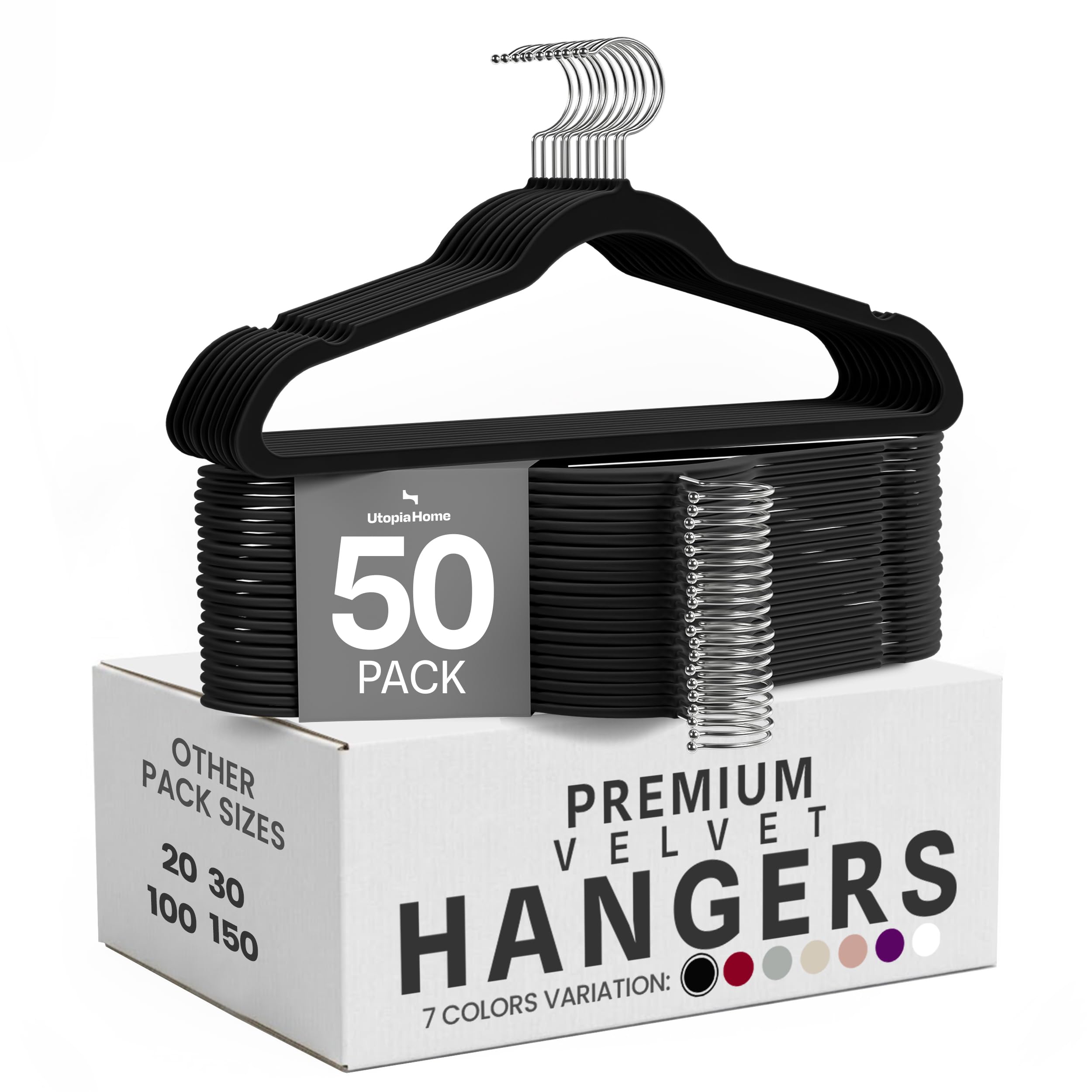 Utopia Home Velvet Hangers, Black, 50 Pack | Luxury Non-Slip Slim Pant & Coat Ha