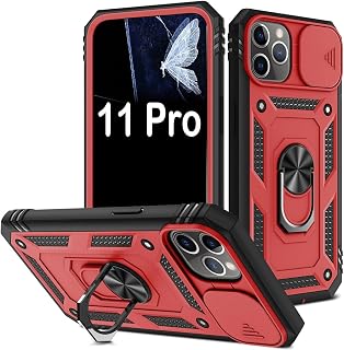 PASNEW iPhone 11 Pro Case, 360° Stand and Camera Slide Cover Charging Port Dust Plug Military Multi-layer Heavy Duty Shockproof Hard Shell Case for iPhone 11 Pro 5.8 inch