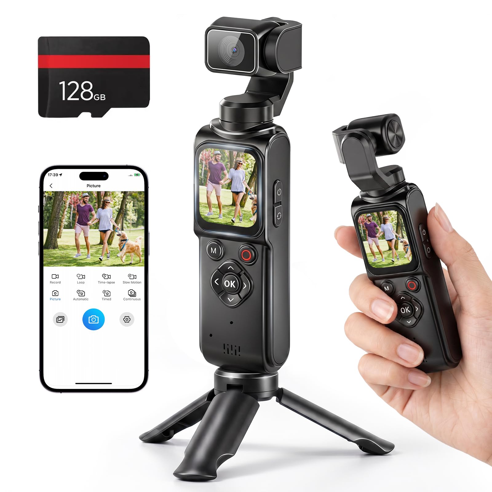 4K Vlogging Camera Portable Pocket Camera, 4K/30FPS with 75MP Photo, 330° Rotati