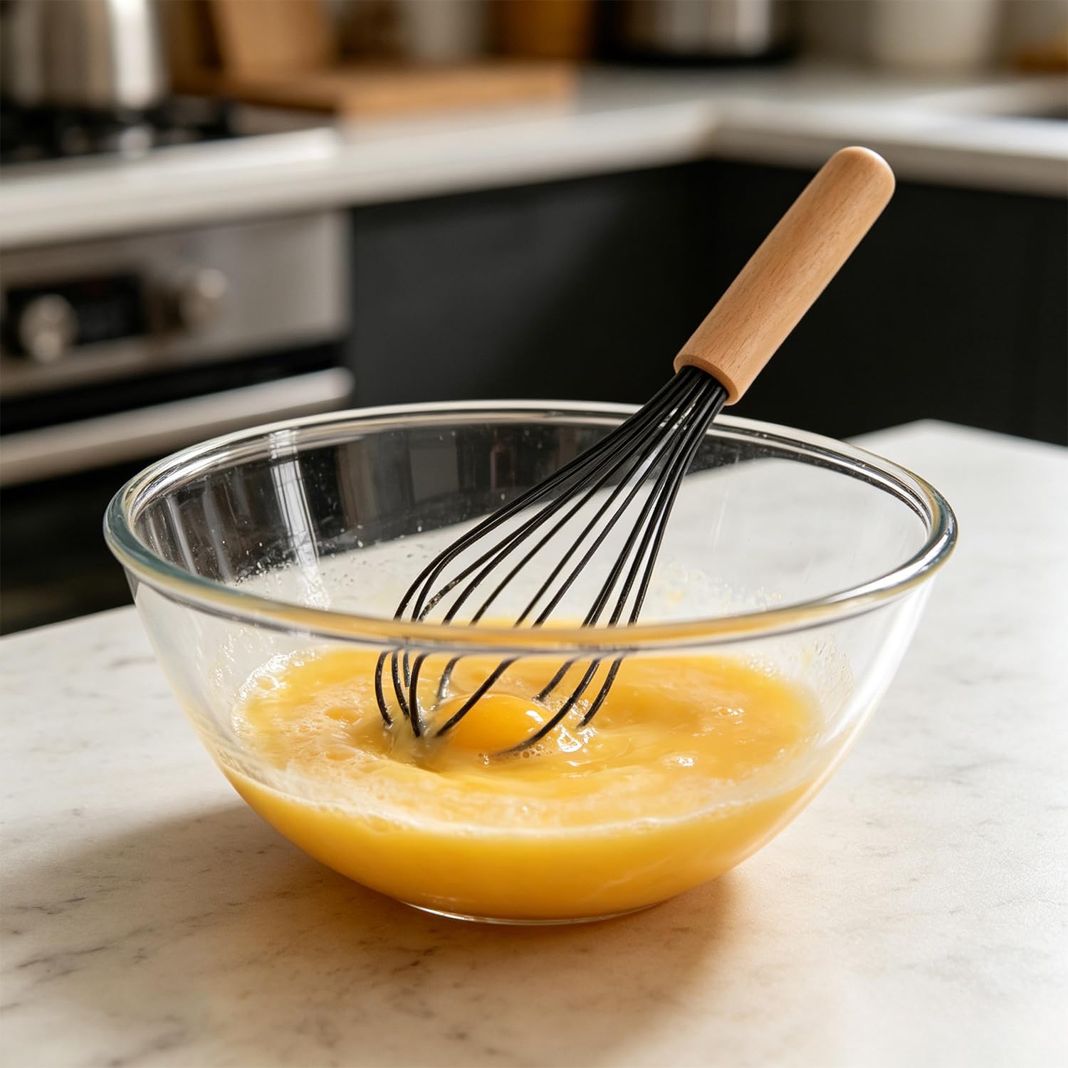 1 x Silicone Kitchen Utensils with Wooden Handle, Heat Resistant, Non-Stick, Coo