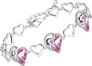 Leafael Infinity Love Heart Gift Bracelet for Women, Birthstone or Healing Stone Crystal, Silver Tone Birthday Jewelry for Her, Mom, and Wife, 7-inch Chain and 2-inch Extender