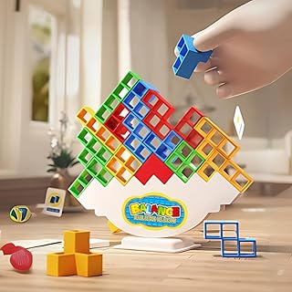 48 Pcs Tower Stack Balance Games, Color Building Blocks with Wobble Base, Eco-Friendly ABS Stacking Tower Game, Family Board Games for Kids 3+, Ideal STEM Toy Gift for Boys Girls Ages 5-9 8-12