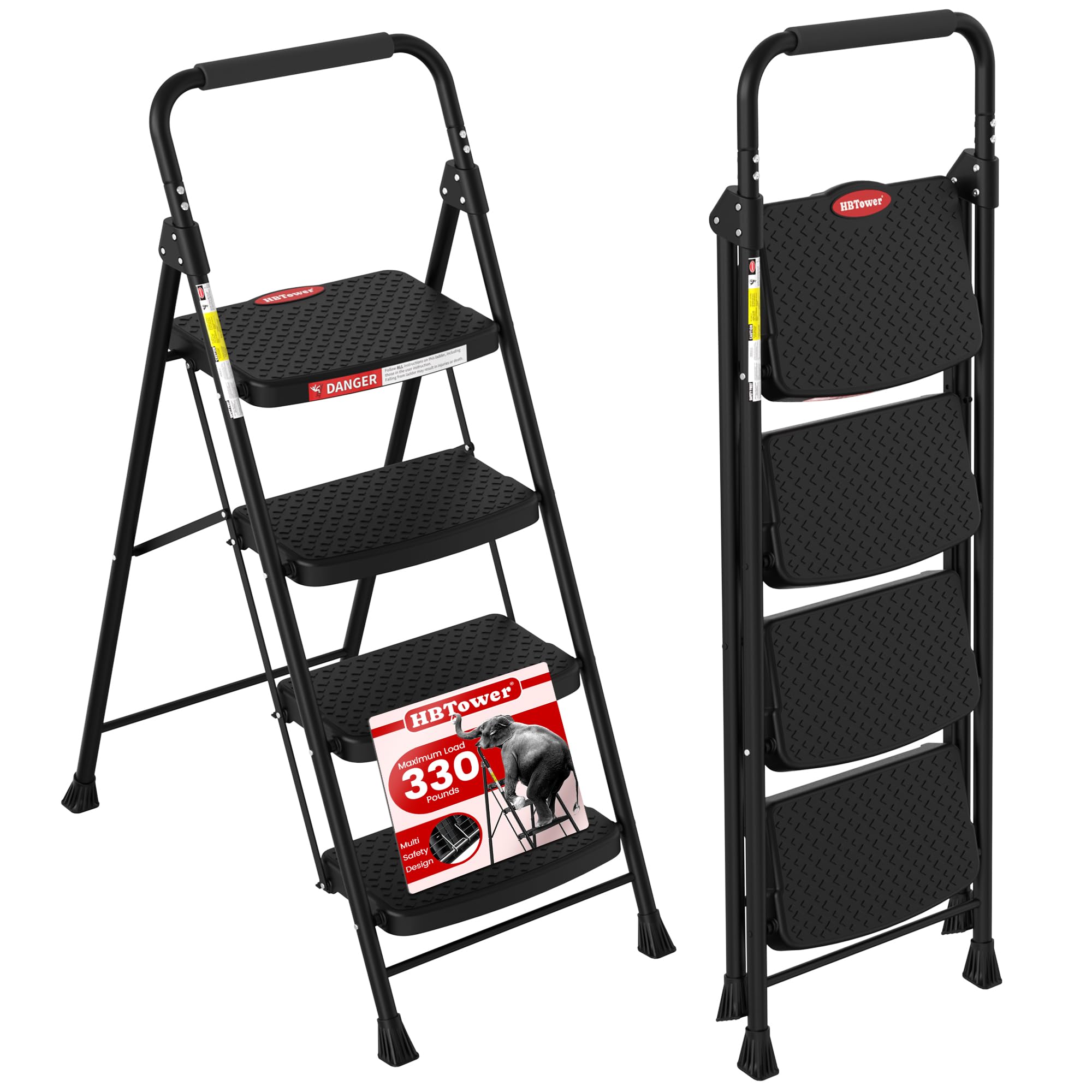 HBTower 4 Step Ladder, Step Stool Foldable with Wide Anti-Slip Pedal | Sturdy St