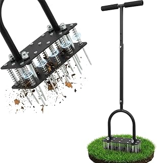 Crystals 15 Iron Spikes Metal Lawn Aerator, Automatic Dirt and Leaf Clean Design, Soil Lawn Aerating Tools for Yard Lawn and Garden, Lawn Aerator Spikes Aerating Tool, Black
