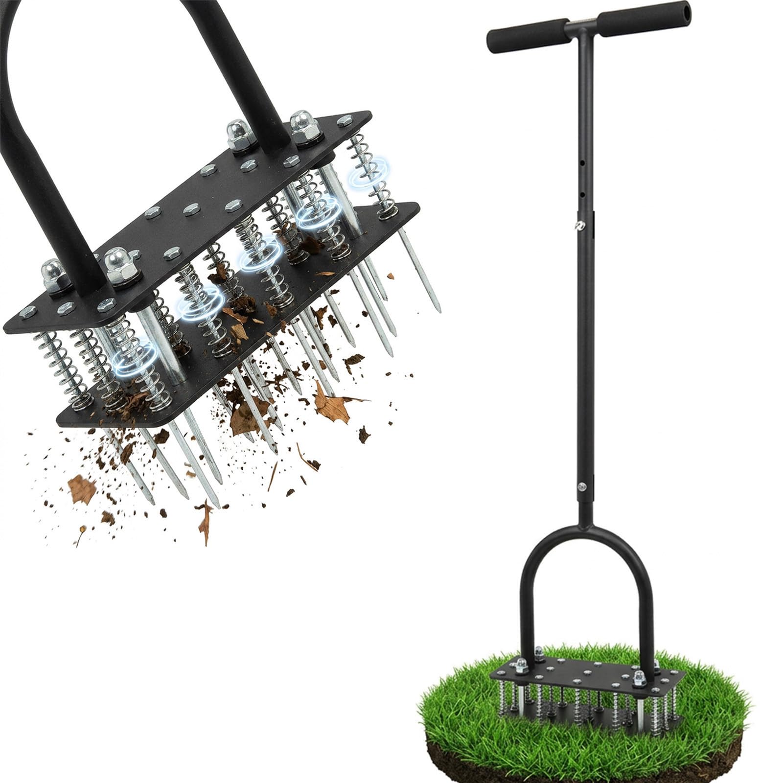 Crystals 15 Iron Spikes Metal Lawn Aerator, Automatic Dirt and Leaf Clean Design