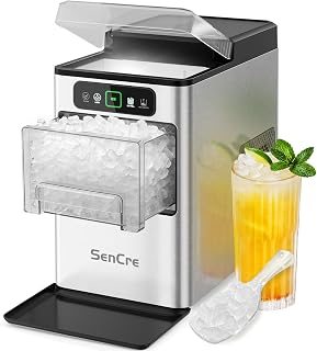 SenCre Nugget Ice Maker 40lbs/Day Countertop Ice Makers Chewable Pellet Ice | Ice Machine Ready in 5-Mins One-Click & Self-Cleaning Crushed Sonic Ice with Scoop&Basket for Home/Kitchen/Office Stainless