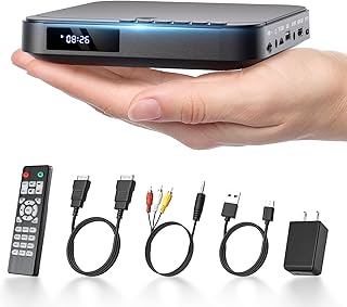 Mini DVD Player HDMI, DESOBRY 1080P HD Small Compact DVD Player for Smart TV with All Region Free, DVD CD Player with AV Output, USB/TF Card Input, Remote Control, Support PAL/NTSC