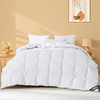 Luxury Gusseted Feathers Down Duvet Super King Size 10.5 Tog, 100% Organic Cotton Cover, 600TC, Breathable & Soft & Down Proof, Hotel Quality Super King Quilt, All Season & Machine Washable