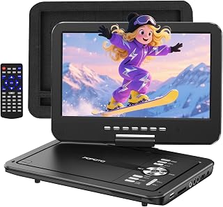POFOTO Portable DVD Player with 10.5" Swivel Screen for Car, Home & Travel | 6-Hour Long Battery, Dual Speakers, CD/DVD/USB/SD Playback, Include Headrest Mount & Remote Perfect for Road Trip and kids