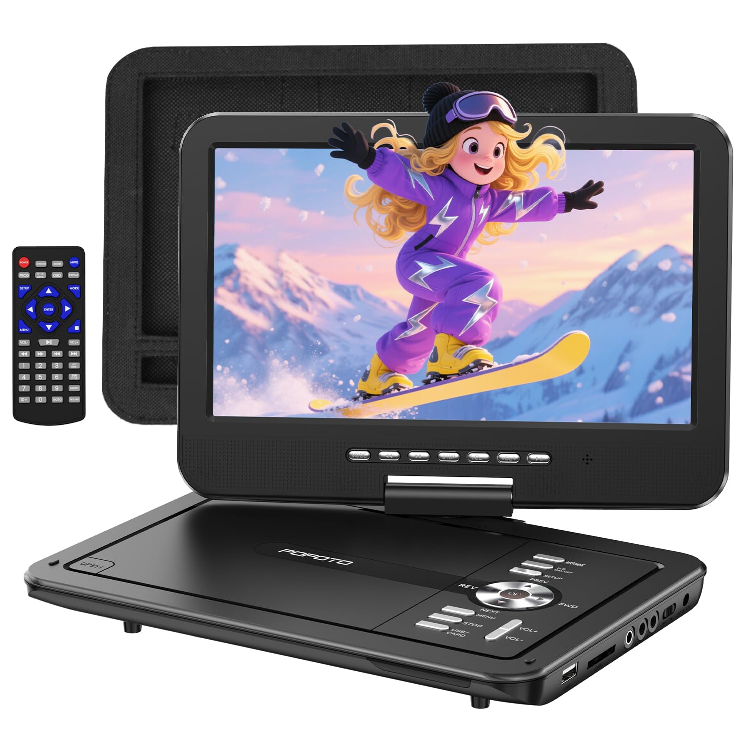 POFOTO Portable DVD Player with 10.5" Swivel Screen for Car, Home & Travel | 6-H