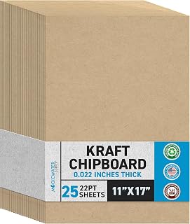 MagicWater Chipboard Sheet - 11x17 inch - 22 pt - 0.022" Thick - 25 Pack | For DIY Projects, Heavy Duty Kraft, Paperboard for Scrapbooking, Books, Picture Frame Backing, Art Projects & Crafts